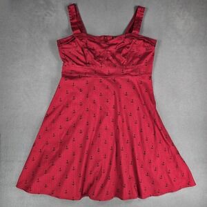 Torrid Dress Womens 20 Red Anchor Polka Dot Fit & Flare Knee Length Pin-Up